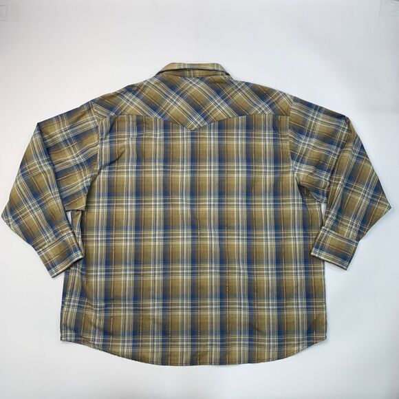 Wrangler Shirt Mens 2XL Beige Blue Plaid Rustler Pearl Snap Button Western Yoke - Picture 6 of 9